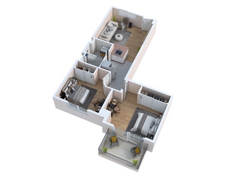 Floor plan for 2 beds, 1 bath, 650 sqft